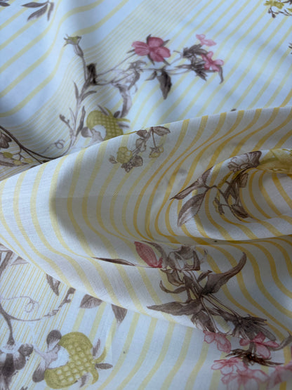 PC MARGE 023 cotton voile stripes and flowers yellow