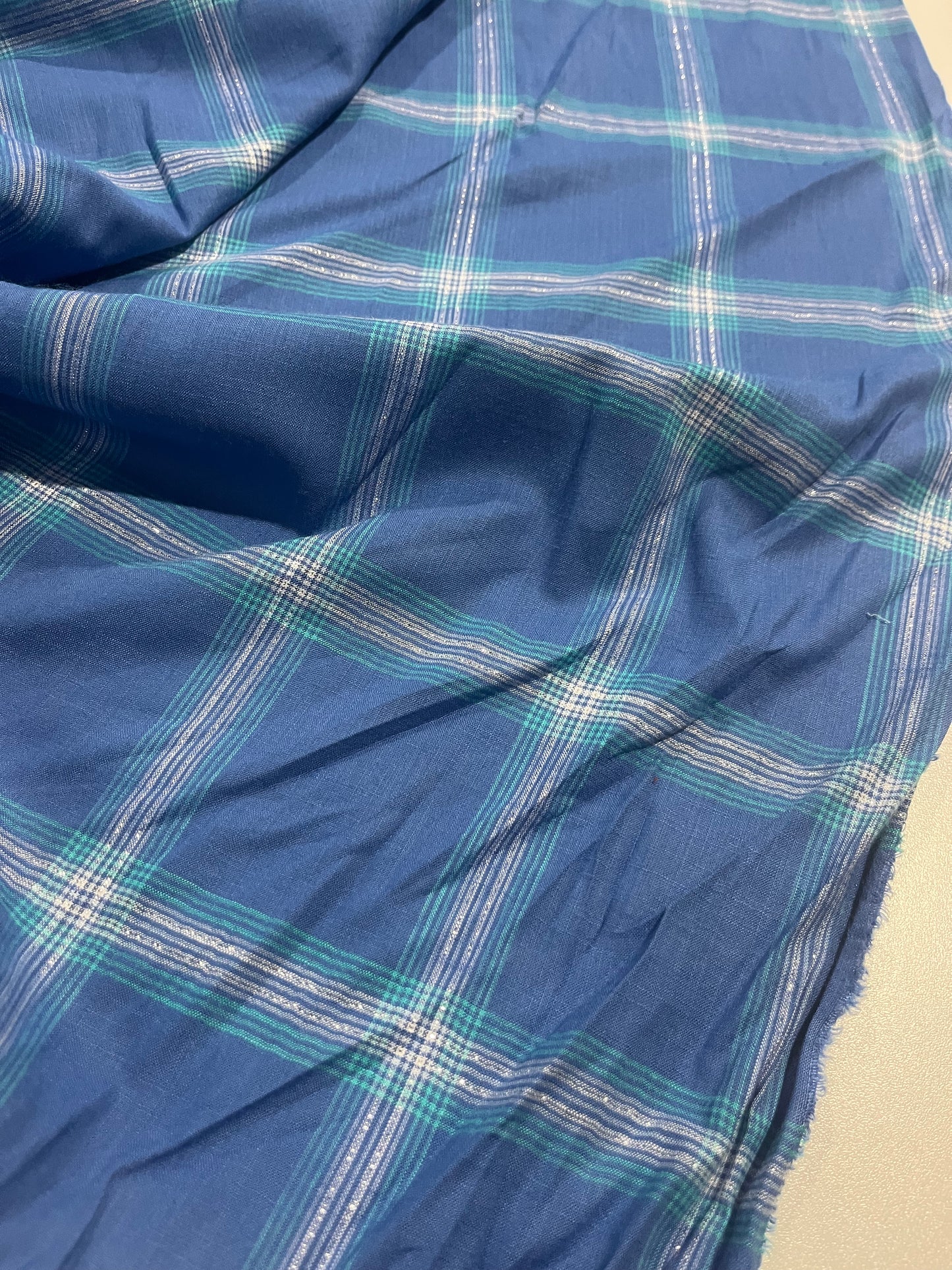 HYACINTHE 010 cotton lurex check washed indigo