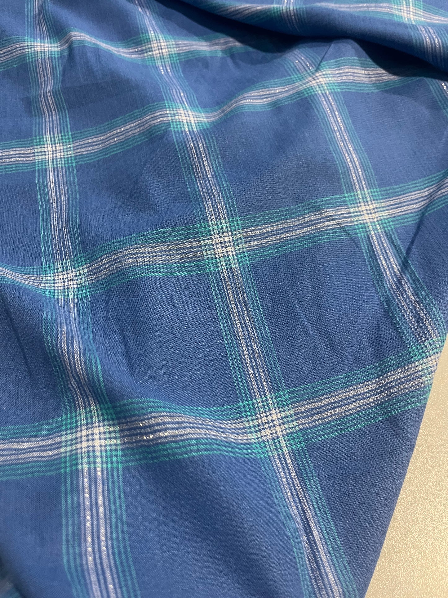 HYACINTHE 010 cotton lurex check washed indigo