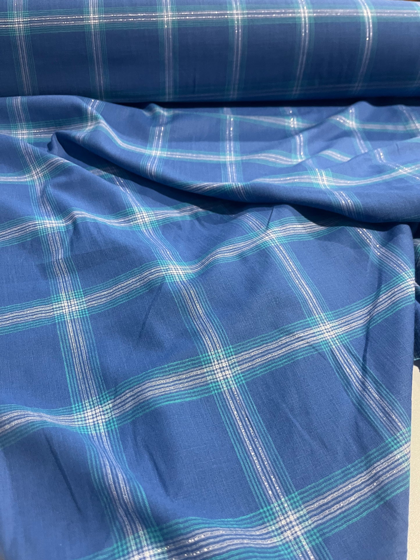 HYACINTHE 010 cotton lurex check washed indigo