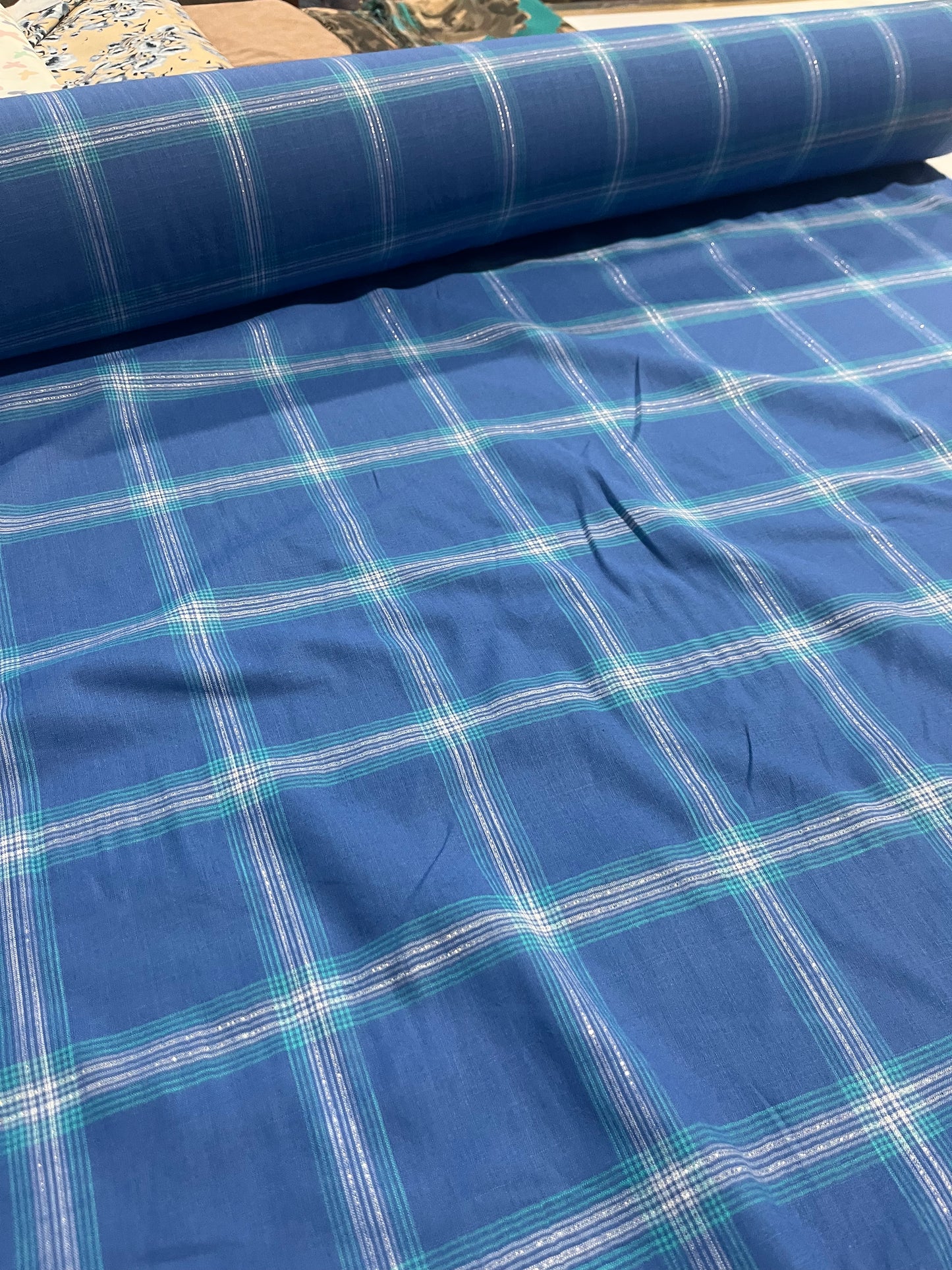 HYACINTHE 010 cotton lurex check washed indigo