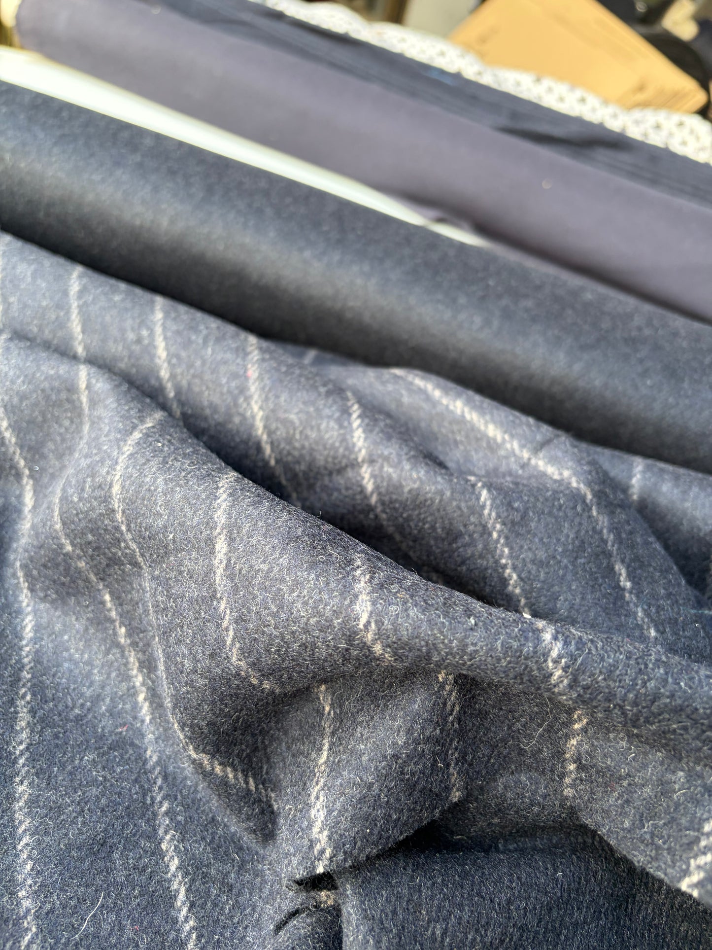 KALEB 023 navy heavy wool flannel pinstripe