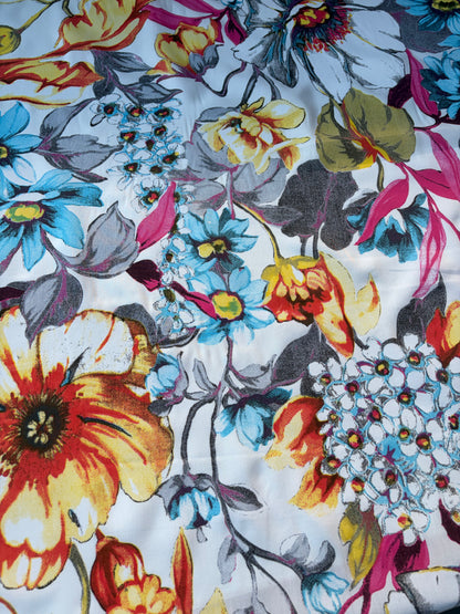 MARGE 040 viscose flowers yellow/turquoise/fuchsia