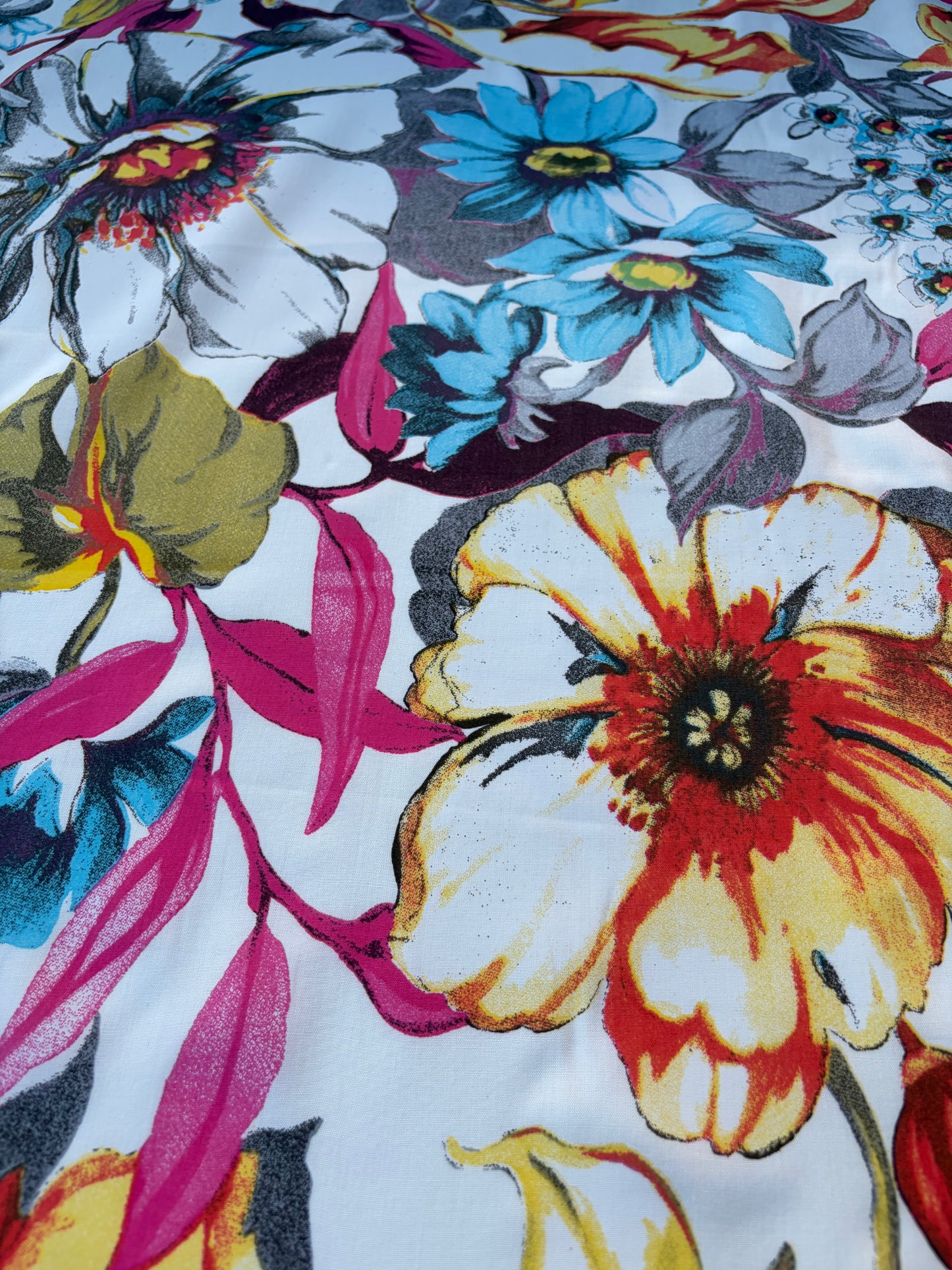 MARGE 040 viscose flowers yellow/turquoise/fuchsia