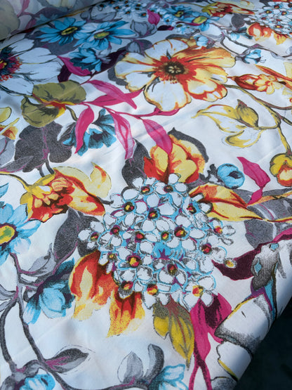 MARGE 040 viscose flowers yellow/turquoise/fuchsia