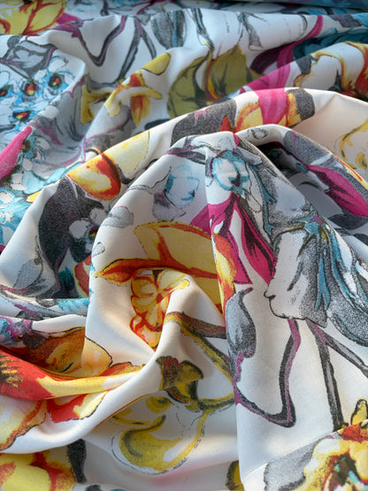 MARGE 040 viscose flowers yellow/turquoise/fuchsia