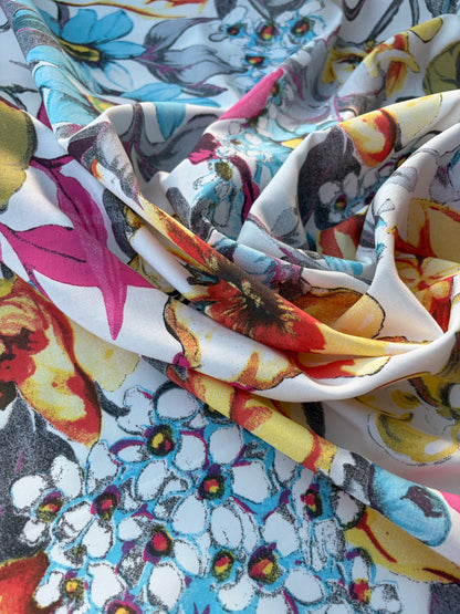 MARGE 040 viscose flowers yellow/turquoise/fuchsia