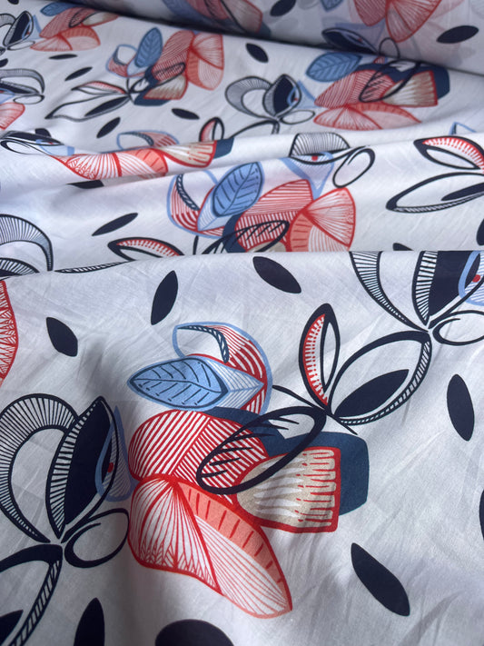 BILLY 018  cotton voile red/floral/blue flowers
