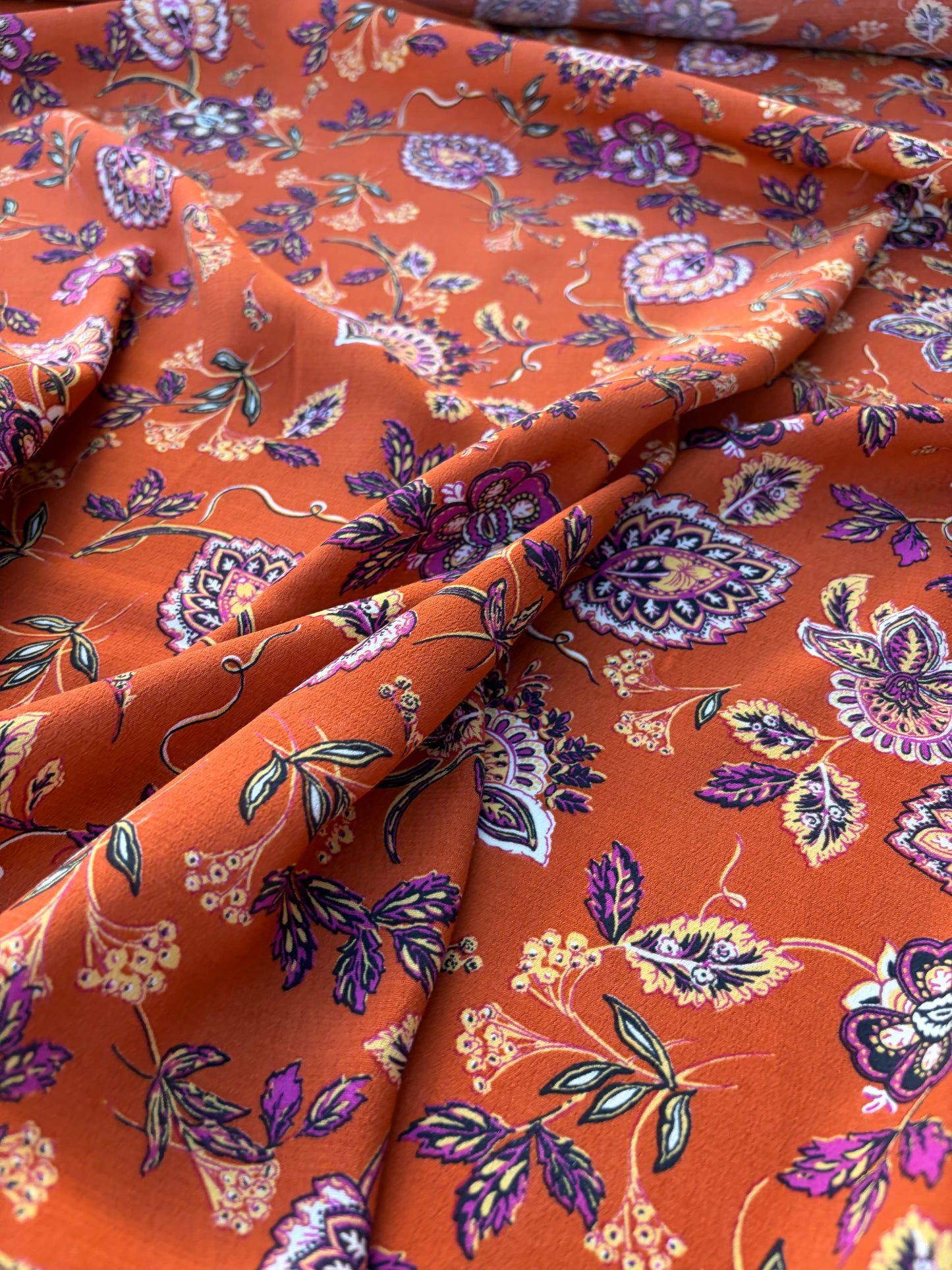 BART 005 orange indian flower print viscose crêpe print