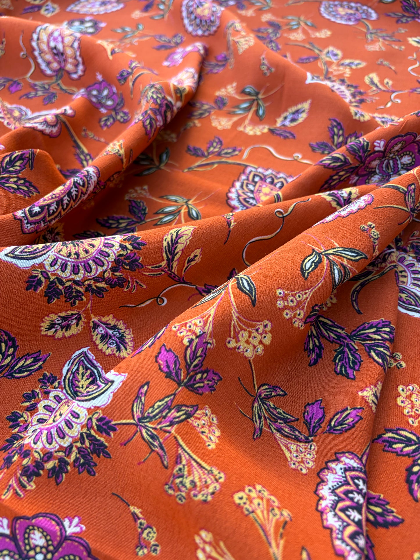 BART 005 orange indian flower print viscose crêpe print