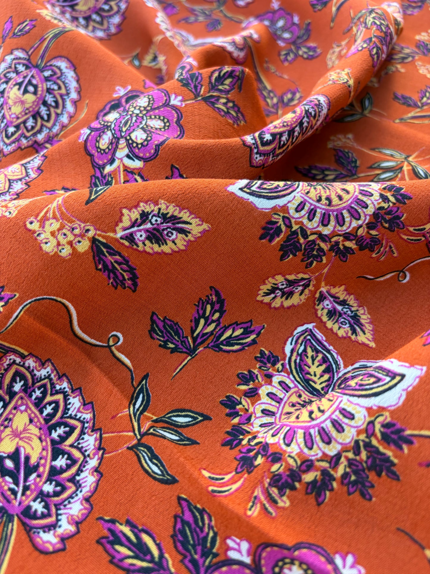 BART 005 orange indian flower print viscose crêpe print