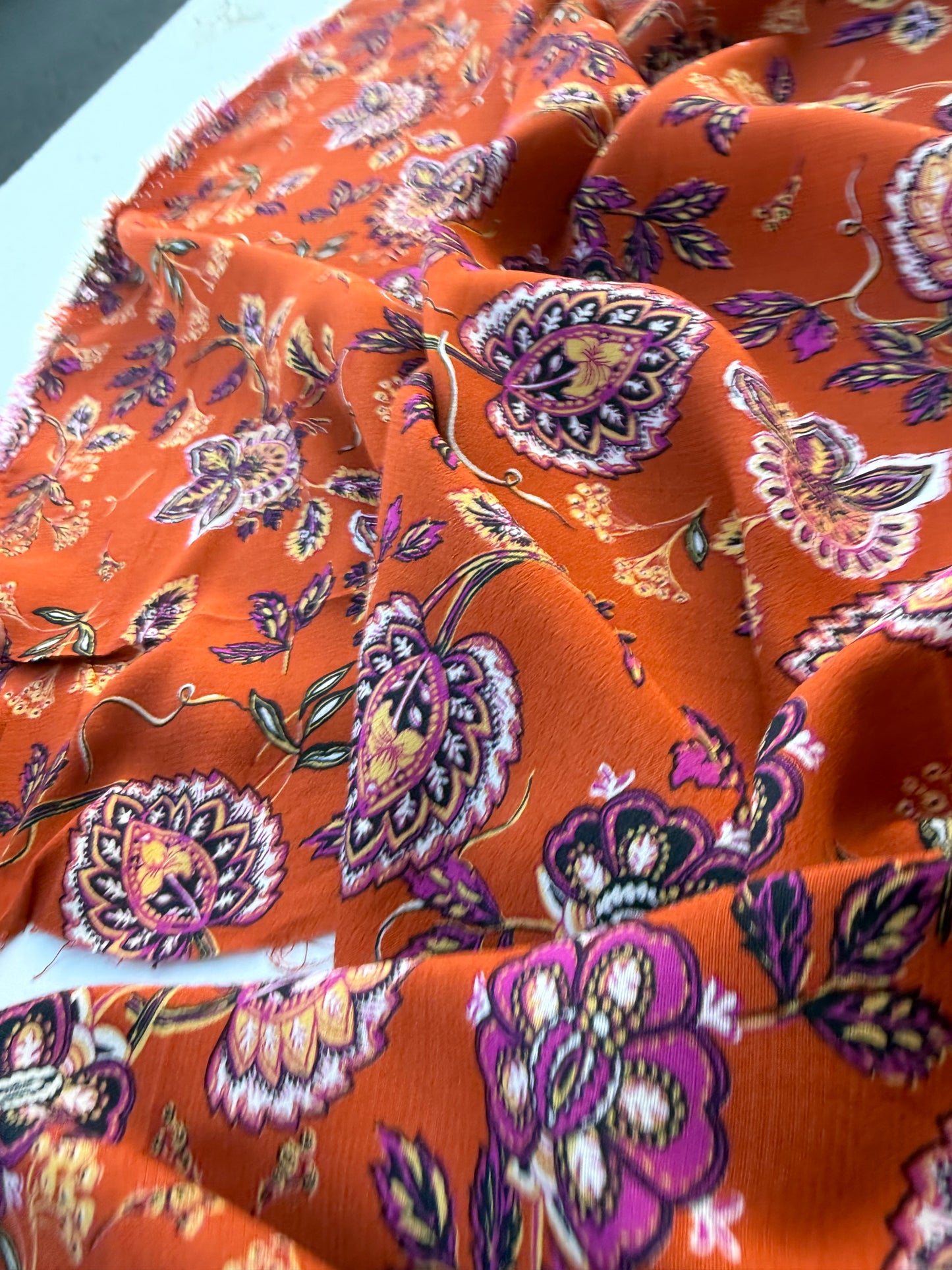 BART 005 orange indian flower print viscose crêpe print