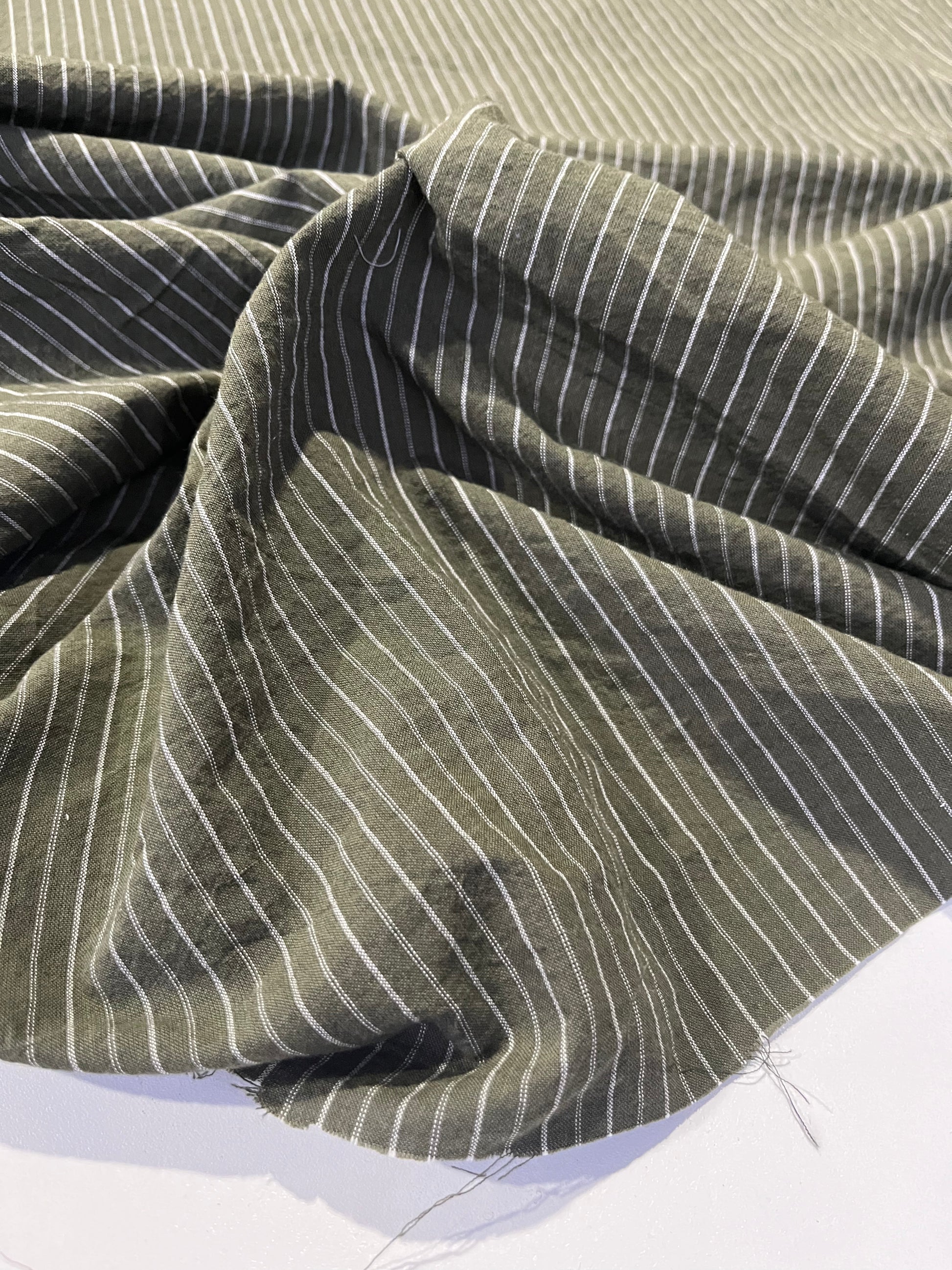 LC MICHA 012 washed cotton shirting fabric khaky stripes – Wasted Fabrics