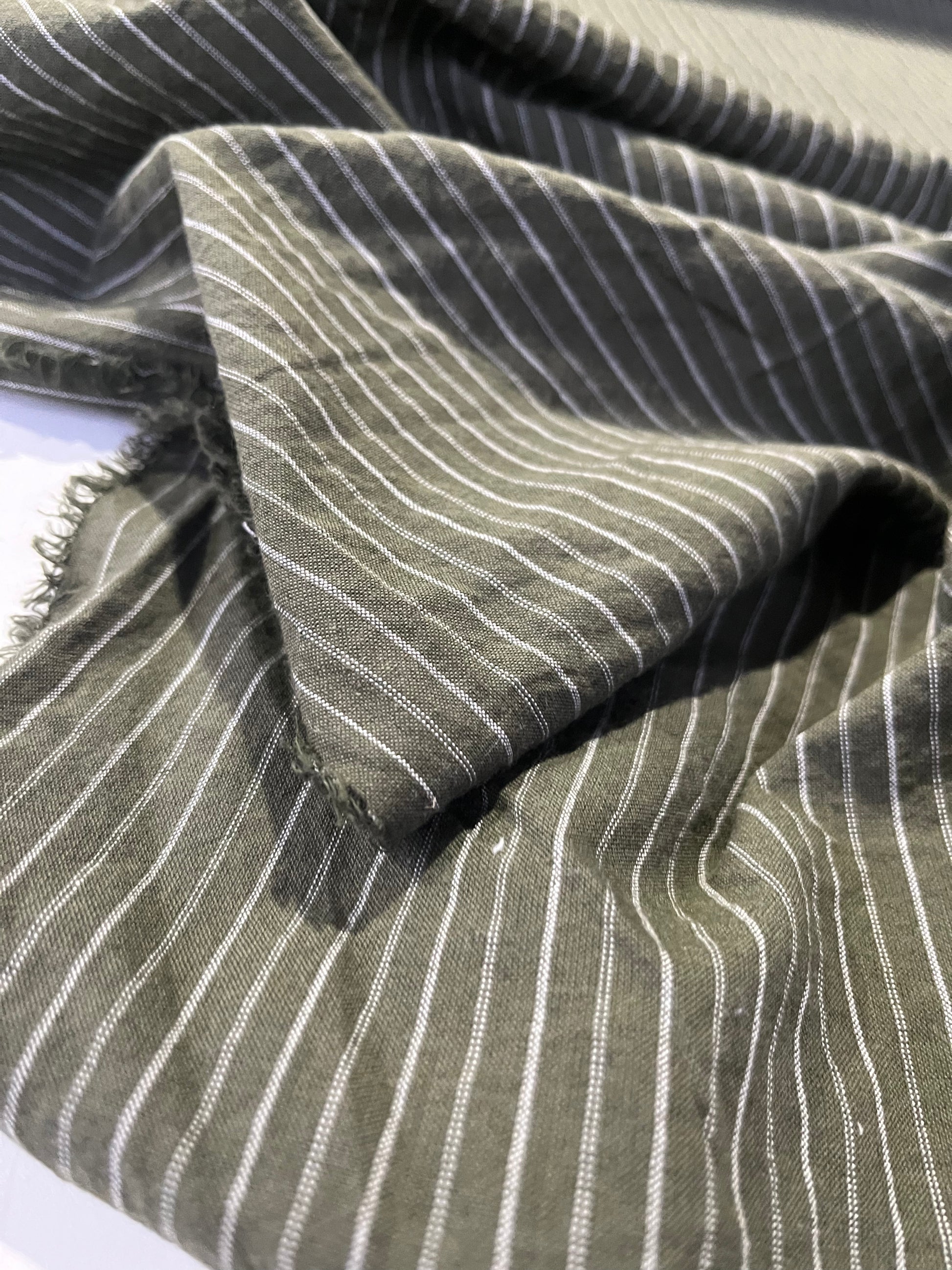 LC MICHA 012 washed cotton shirting fabric khaky stripes – Wasted Fabrics