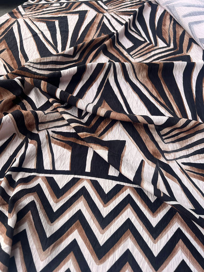 LULU 006 Double Border Print Viscose Crêpe Black&Ecru