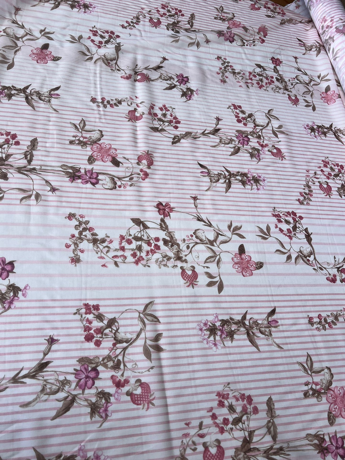 LULU 010 Cotton Voile Stripes and Floral Print Pink