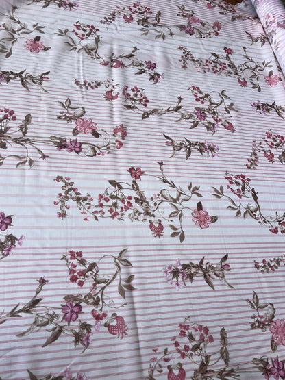 LULU 010 Cotton Voile Stripes and Floral Print Pink