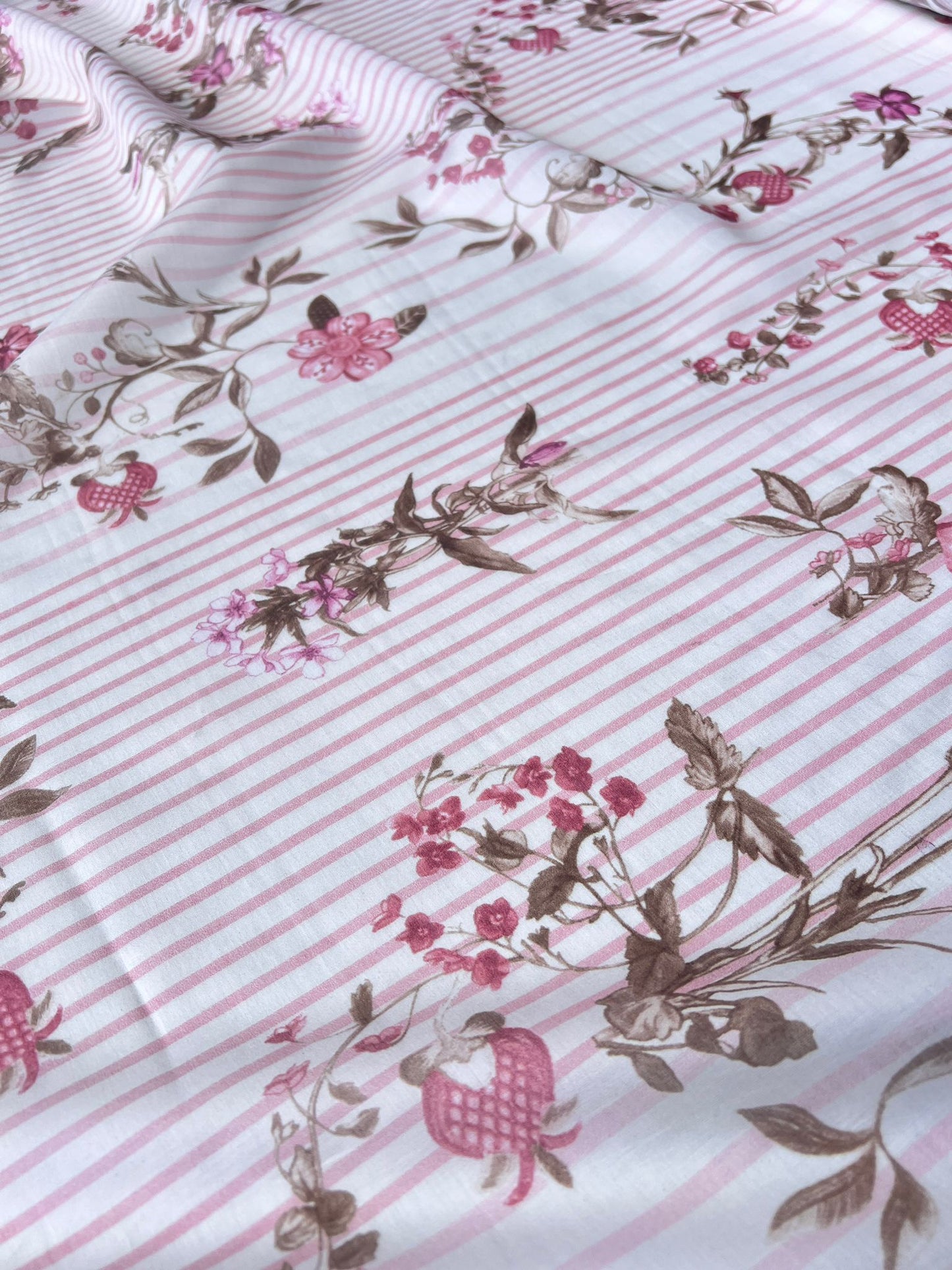 LULU 010 Cotton Voile Stripes and Floral Print Pink
