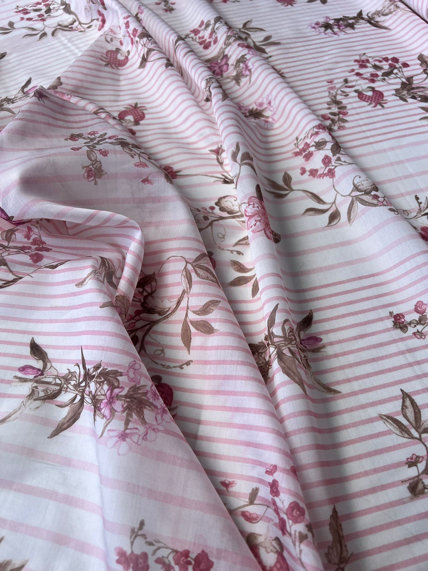 LULU 010 Cotton Voile Stripes and Floral Print Pink