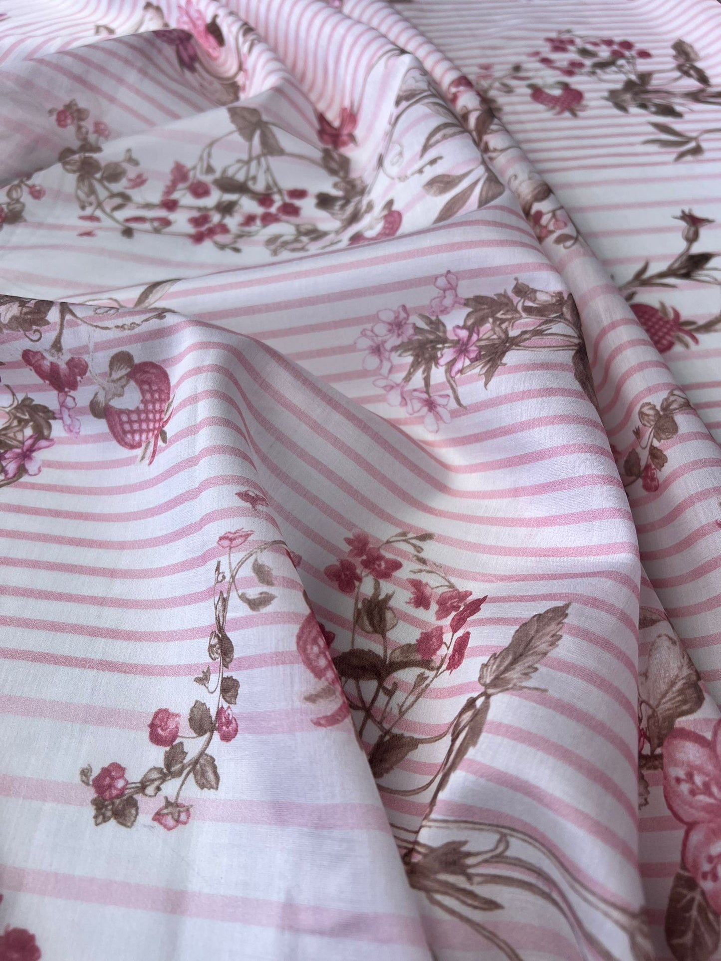 LULU 010 Cotton Voile Stripes and Floral Print Pink