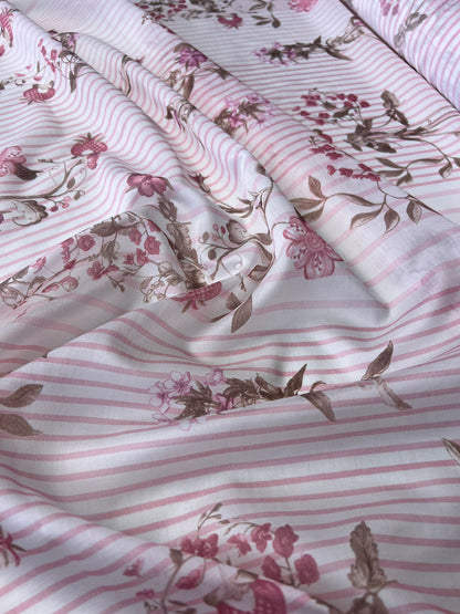 LULU 010 Cotton Voile Stripes and Floral Print Pink