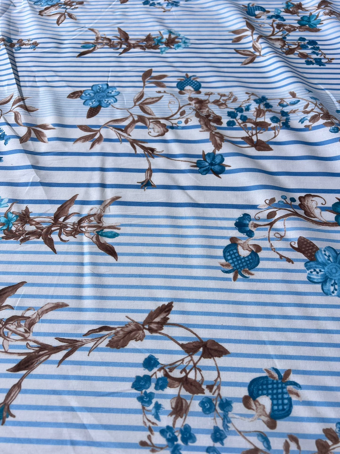 LULU 009 Cotton Voile Stripes and Floral Print Blue