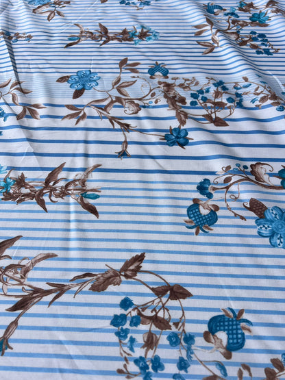 LULU 009 Cotton Voile Stripes and Floral Print Blue