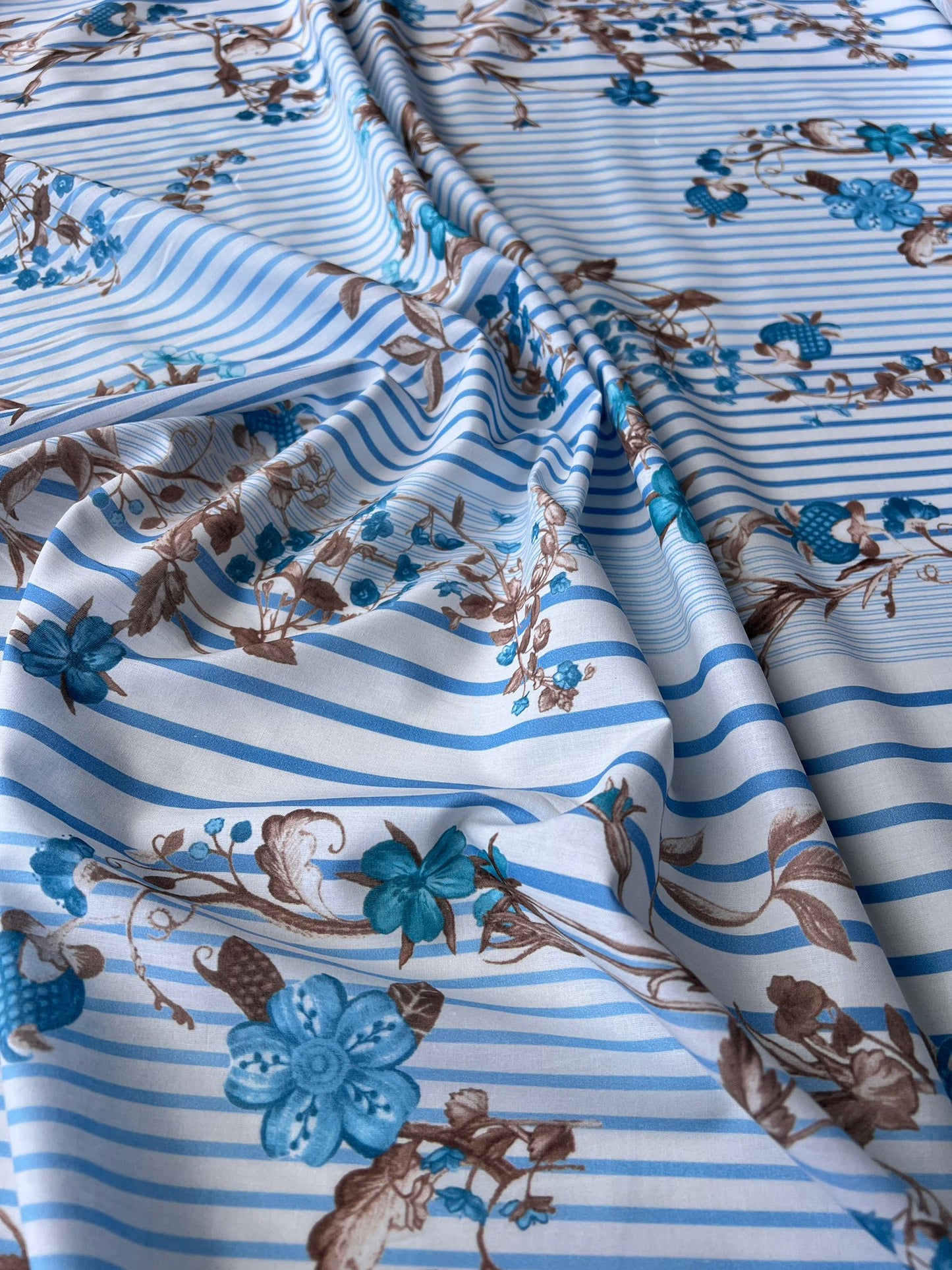 LULU 009 Cotton Voile Stripes and Floral Print Blue