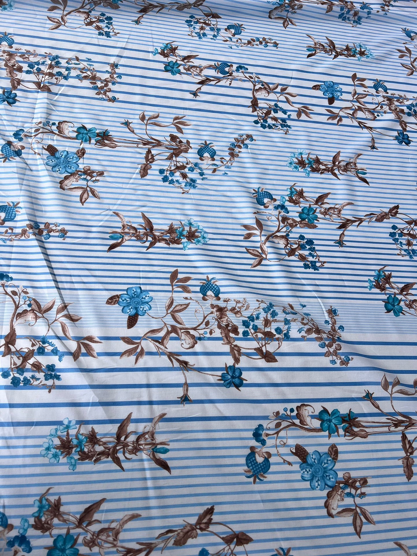 LULU 009 Cotton Voile Stripes and Floral Print Blue