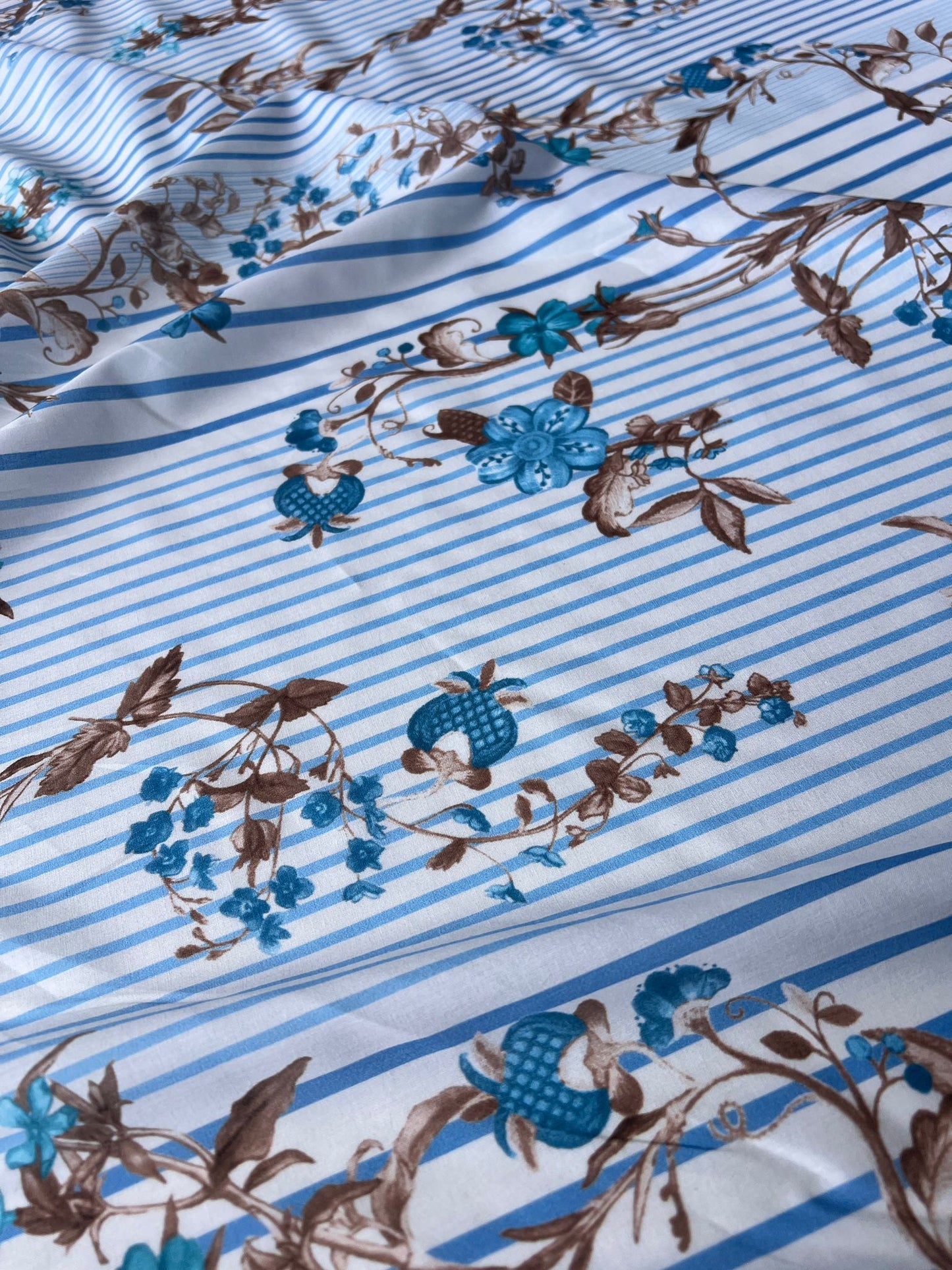 LULU 009 Cotton Voile Stripes and Floral Print Blue