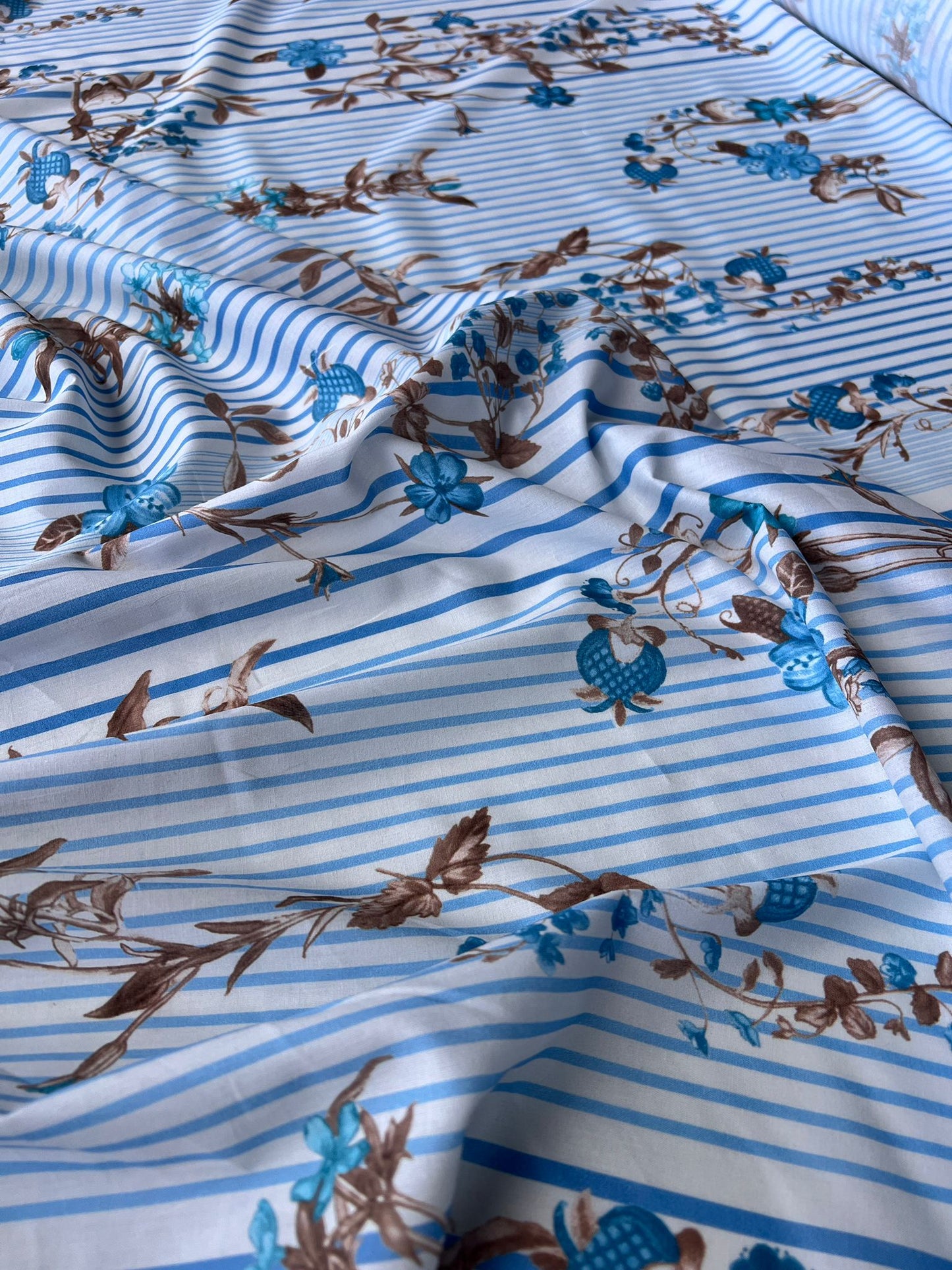 LULU 009 Cotton Voile Stripes and Floral Print Blue