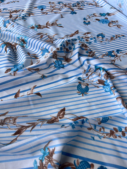 LULU 009 Cotton Voile Stripes and Floral Print Blue