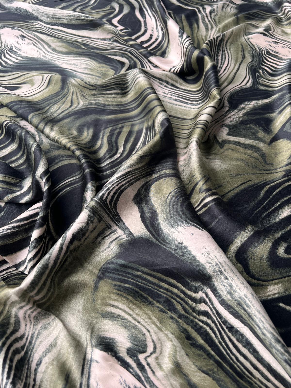 LULU 016 Viscose Satin Marble Swirl Print