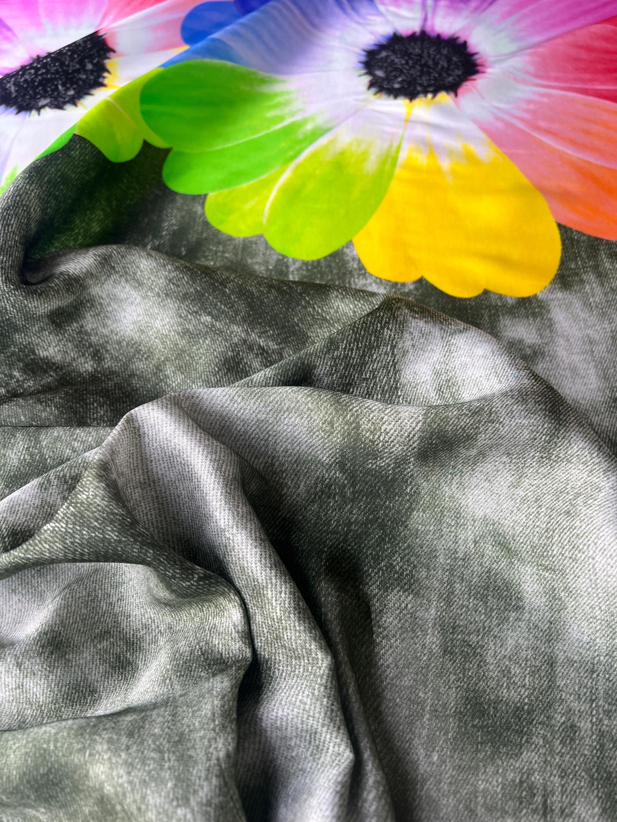 LULU 021 Viscose Satin Single Border Tiedye Floral Print