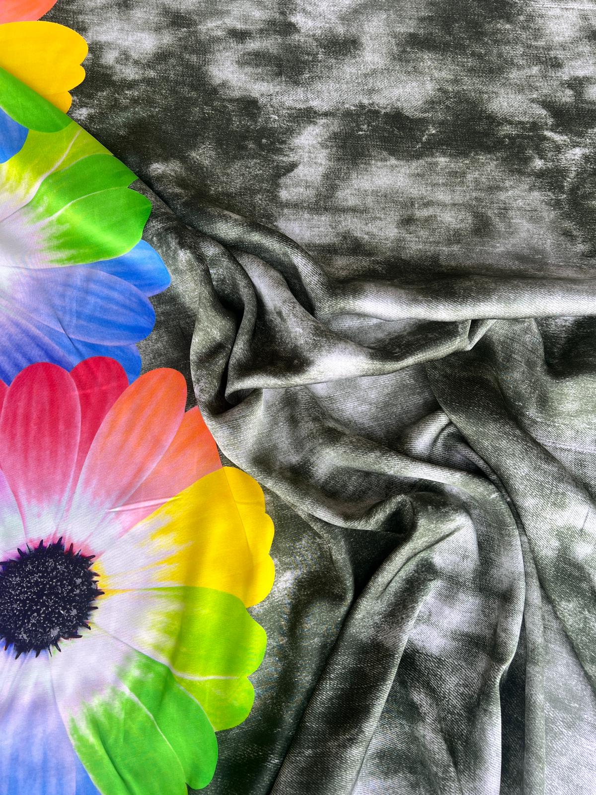 LULU 021 Viscose Satin Single Border Tiedye Floral Print