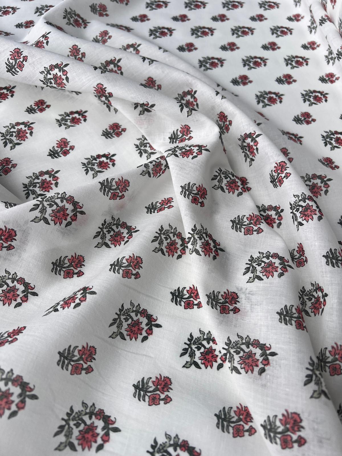 LULU 026 Cotton Voile Red Green Floral Print