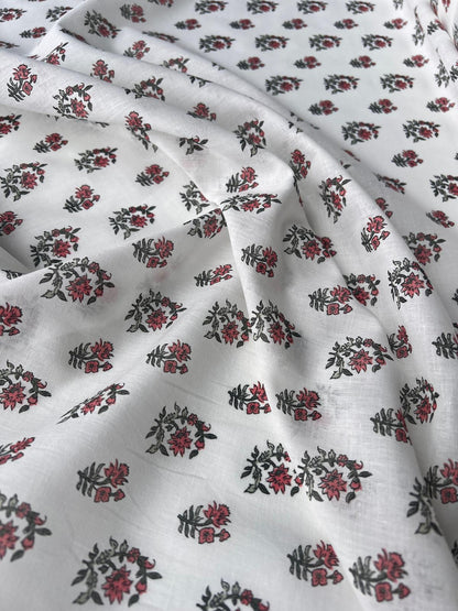 LULU 026 Cotton Voile Red Green Floral Print
