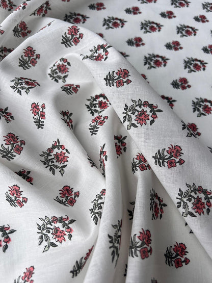 LULU 026 Cotton Voile Red Green Floral Print