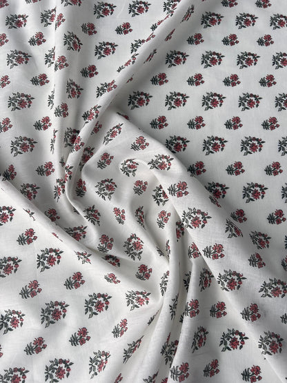 LULU 026 Cotton Voile Red Green Floral Print