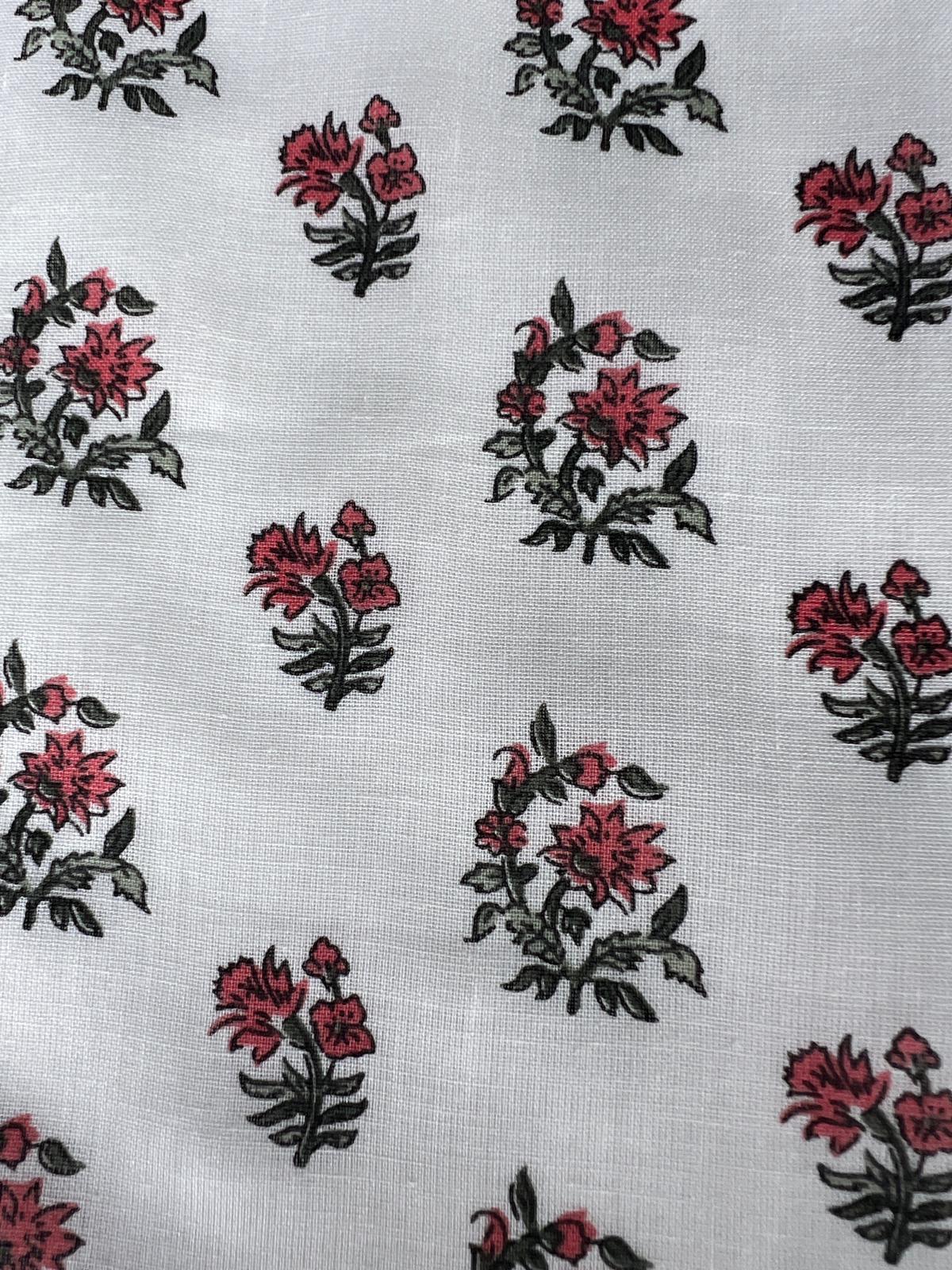 LULU 026 Cotton Voile Red Green Floral Print
