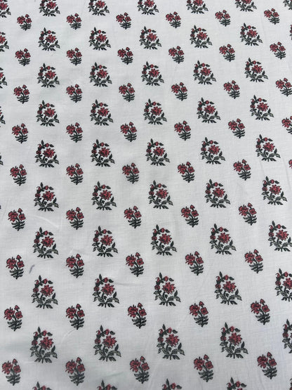 LULU 026 Cotton Voile Red Green Floral Print