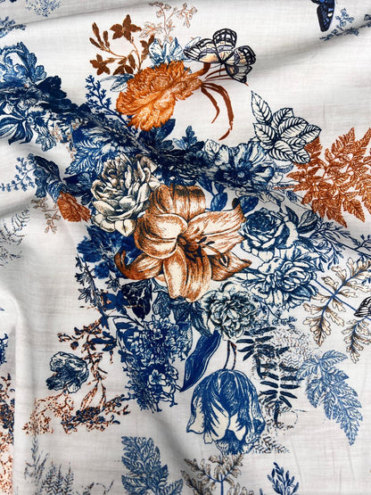 LULU 031 Cotton Voile Stretch Floral Butterfly Print