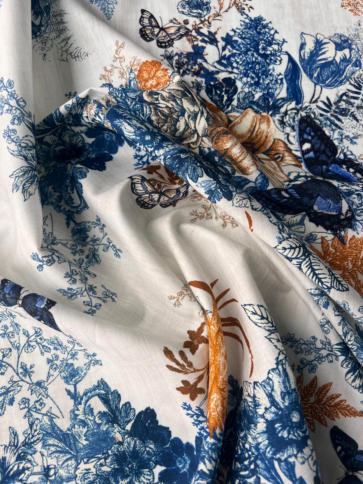 LULU 031 Cotton Voile Stretch Floral Butterfly Print