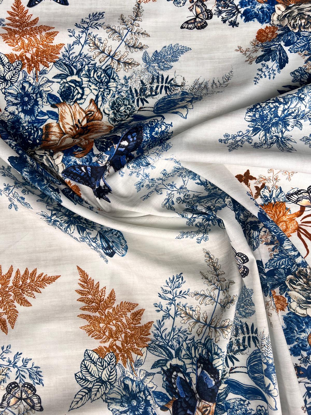 LULU 031 Cotton Voile Stretch Floral Butterfly Print