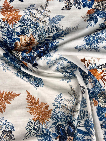 LULU 031 Cotton Voile Stretch Floral Butterfly Print