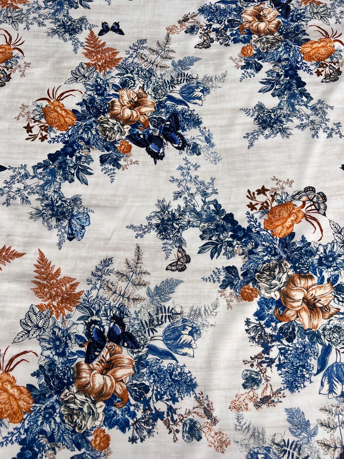LULU 031 Cotton Voile Stretch Floral Butterfly Print