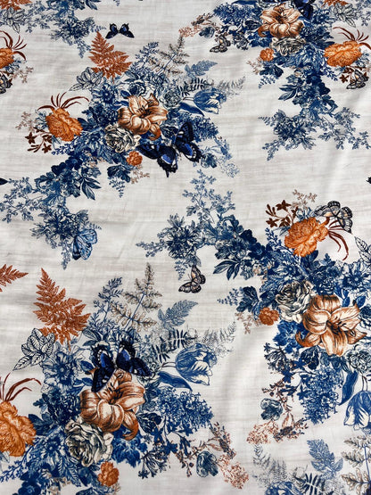 LULU 031 Cotton Voile Stretch Floral Butterfly Print
