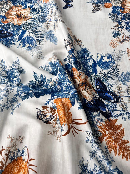 LULU 031 Cotton Voile Stretch Floral Butterfly Print