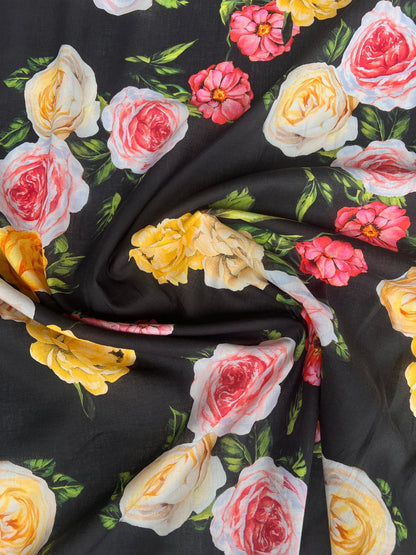 LULU 034 Cotton Voile Floral Rose Print