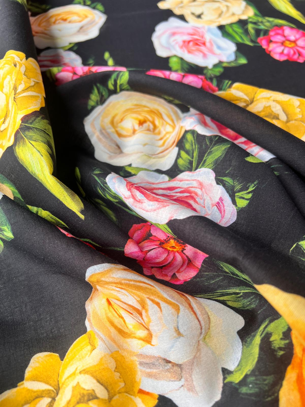 LULU 034 Cotton Voile Floral Rose Print